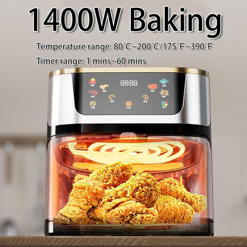 10L 1400W 110V Air Fryer with Touch Screen, Visible Window, 80% Less Fat Healthy Cooking
