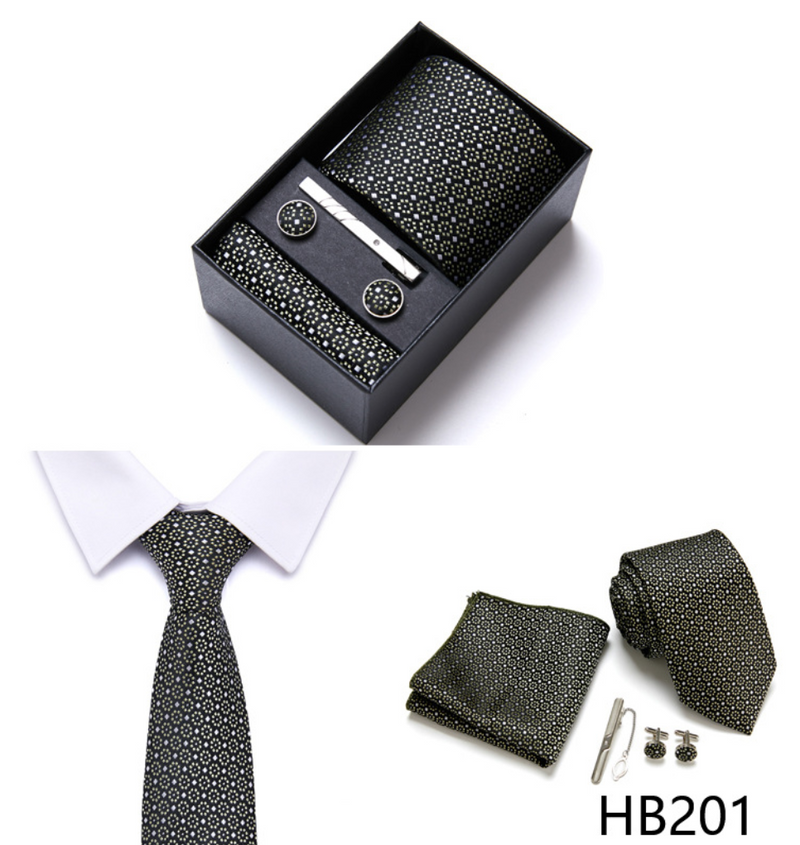 Fashion Men's Necktie Gift Box Striped Tie Handchief Cufflink Tie Clip Set