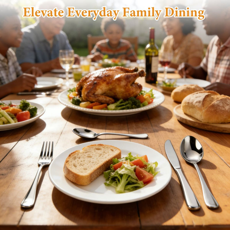 24 Piece Cutlery Set Stainless Steel Solid Feel Flatware for Family Dining