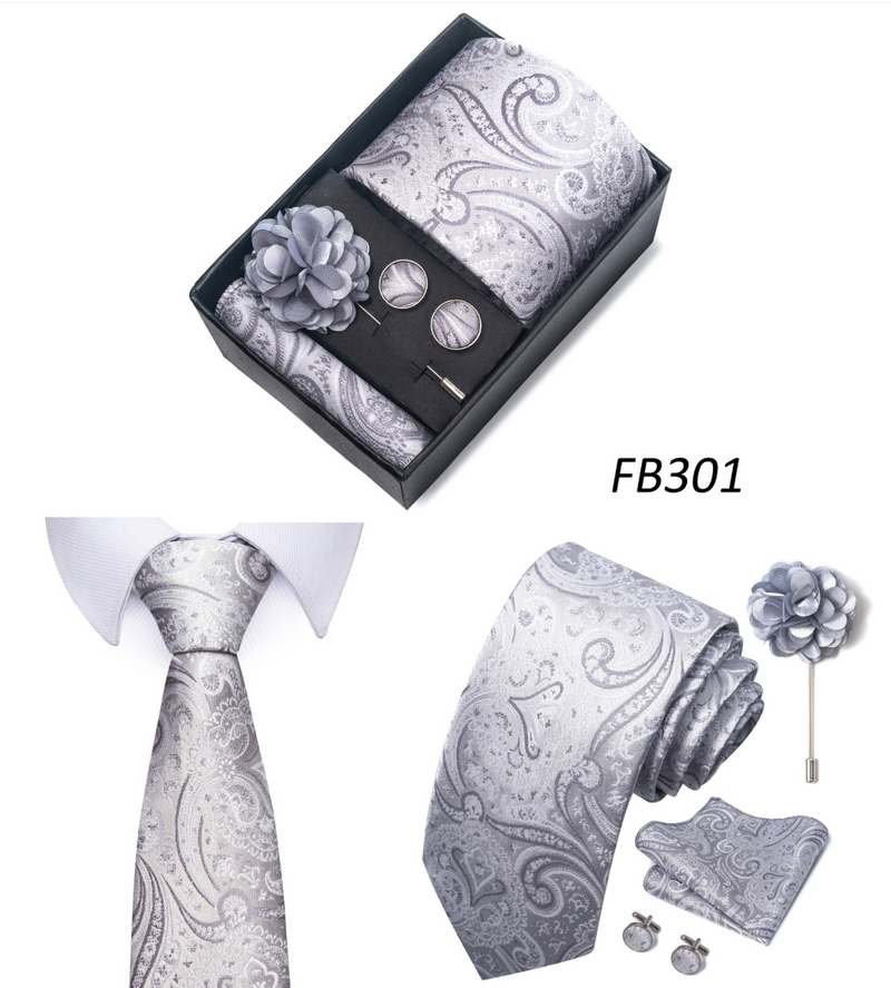 Ties Set Men Necktie Handkerchief Cufflinks Brooch Formal