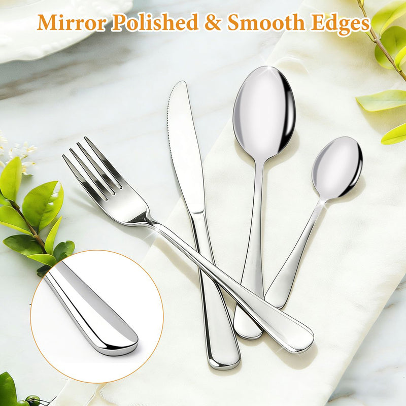 24 Piece Cutlery Set Stainless Steel Solid Feel Flatware for Family Dining