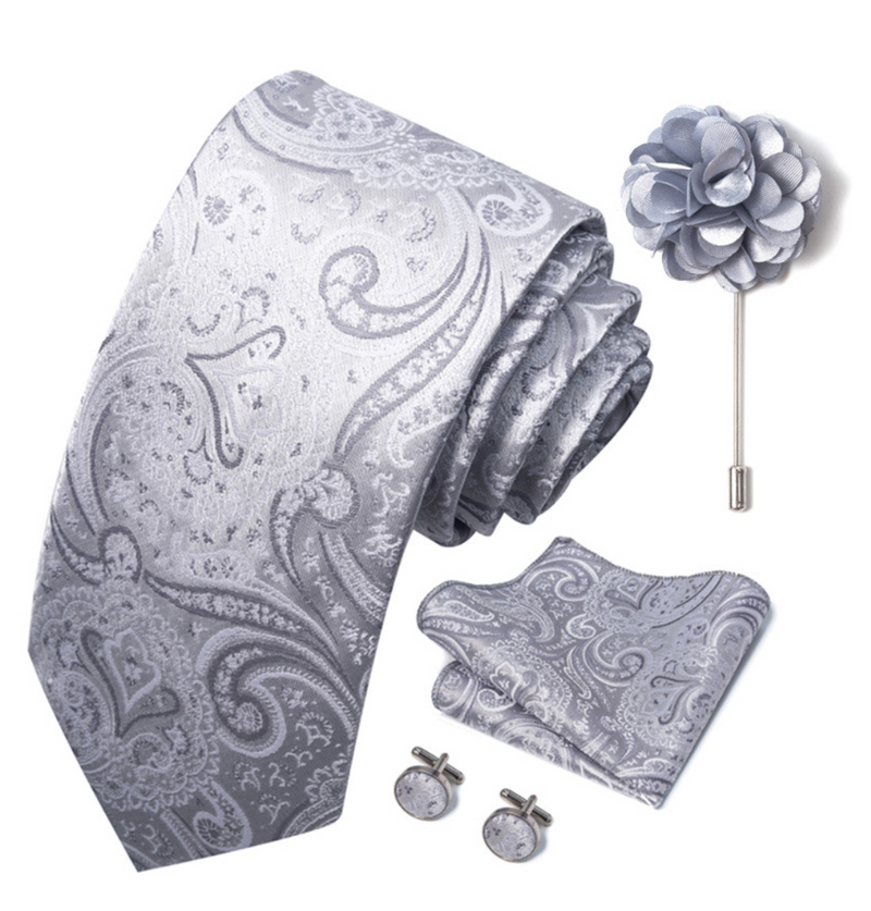 Ties Set Men Necktie Handkerchief Cufflinks Brooch Formal