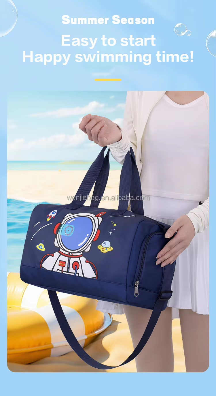 Kids Waterproof Swimming Backpack Colorful Cartoon Design Wet Dry Pockets Separate Shoe Storage Lightweight Beach Bag