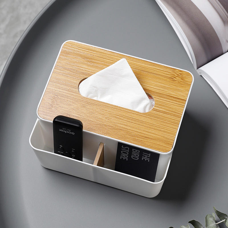 Multifunctional Bamboo Paper Towel & TV Remote Control Holder.