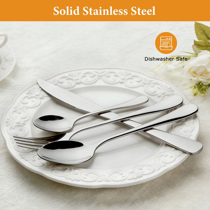24 Piece Cutlery Set Stainless Steel Solid Feel Flatware for Family Dining