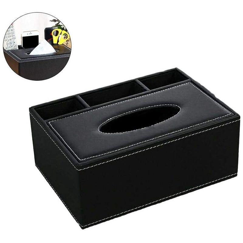 Leather Napkin Box Pilot Holder Desk Sheath Pencil scissors (black)