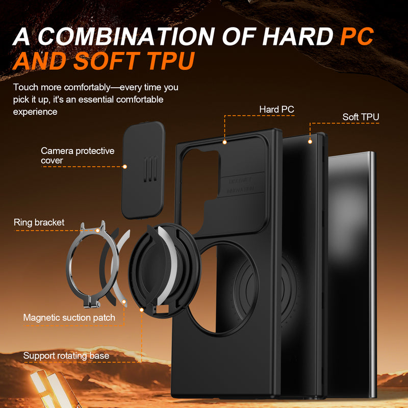 360 Ring Kickstand Hybrid Armor Case Compatible for Samsung Galaxy S26 S25 S24 Ultra S23 Slid Camera Lens Protect