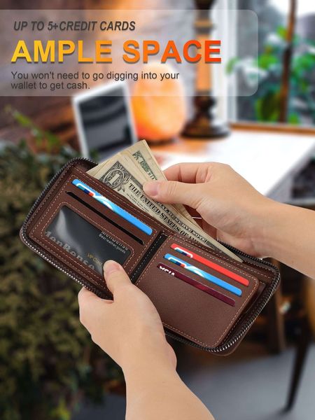 Pretty Zip-Around Bifold PU Leather Wallet Men Vintage Bifold Wallets