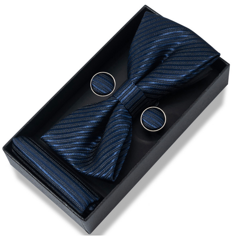 Men's Bow Tie Set - Pocket Square, Cufflinks