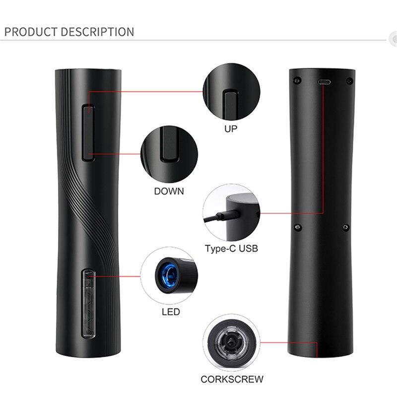 USB Corkscrew Electric Wine Bottle Opener with USB Battery Aluminum