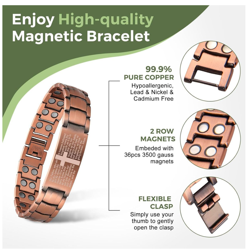 Ultra Strength Magnetic Copper Mens Cross Bracelets
