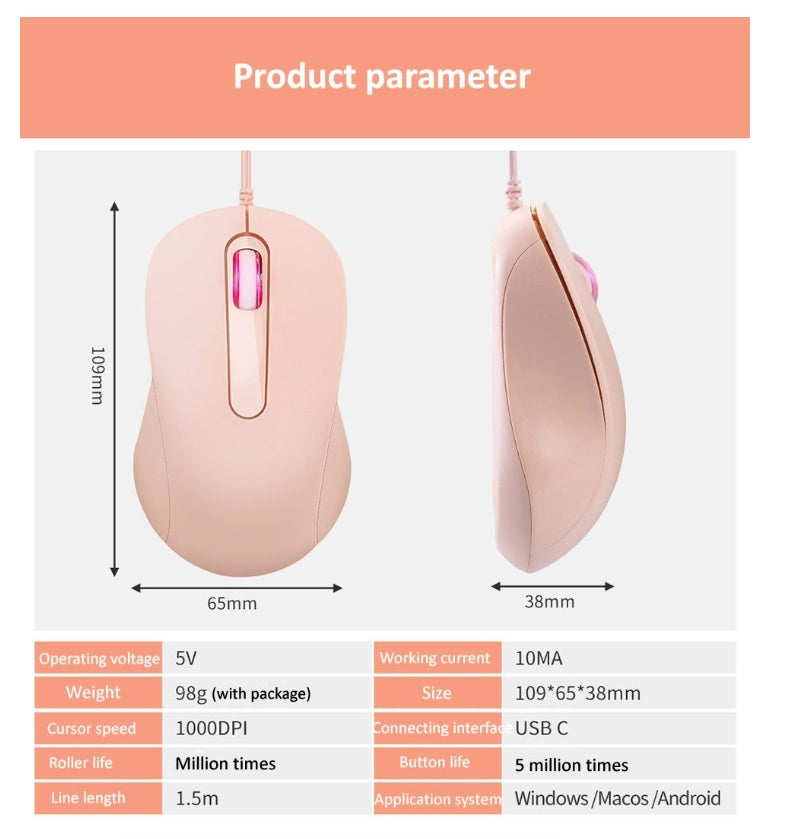 Type C Wired Mouse Gaming Mouse Silent Mouse for PC/Laptop/Desktop