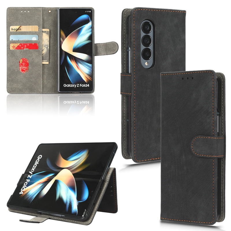 Flip Cover for Samsung Galaxy Z Fold4 PU Leather Phone Case [RFID Blocking] With Hand Strap