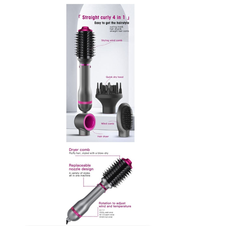 Hair Dryer Hot Air Brush Replaceable Head Straightener Curler Comb Roller