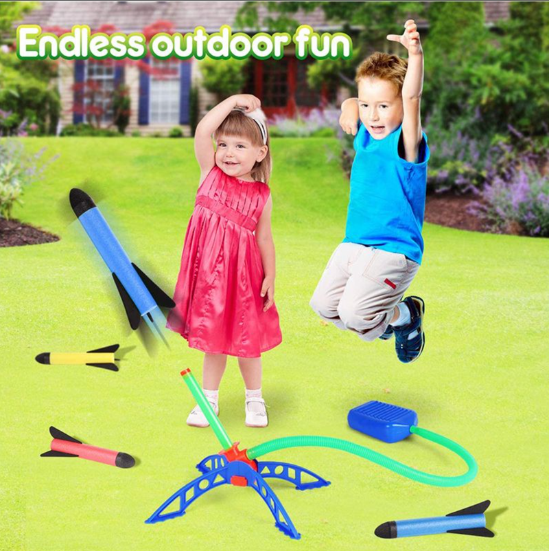 Children Air Stomp Rocket Launcher Toy Flying Foam Rockets Foot Pump Jump