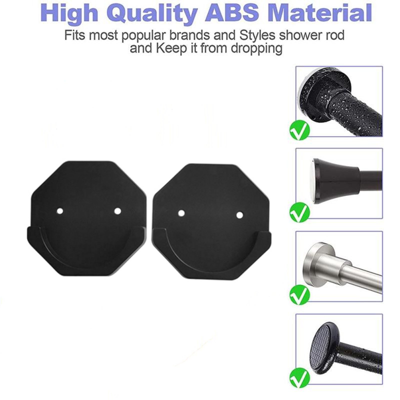 Shower Curtain Rod Holder 32 Inch Black Adhesive Wall Mount Holder 2 Count