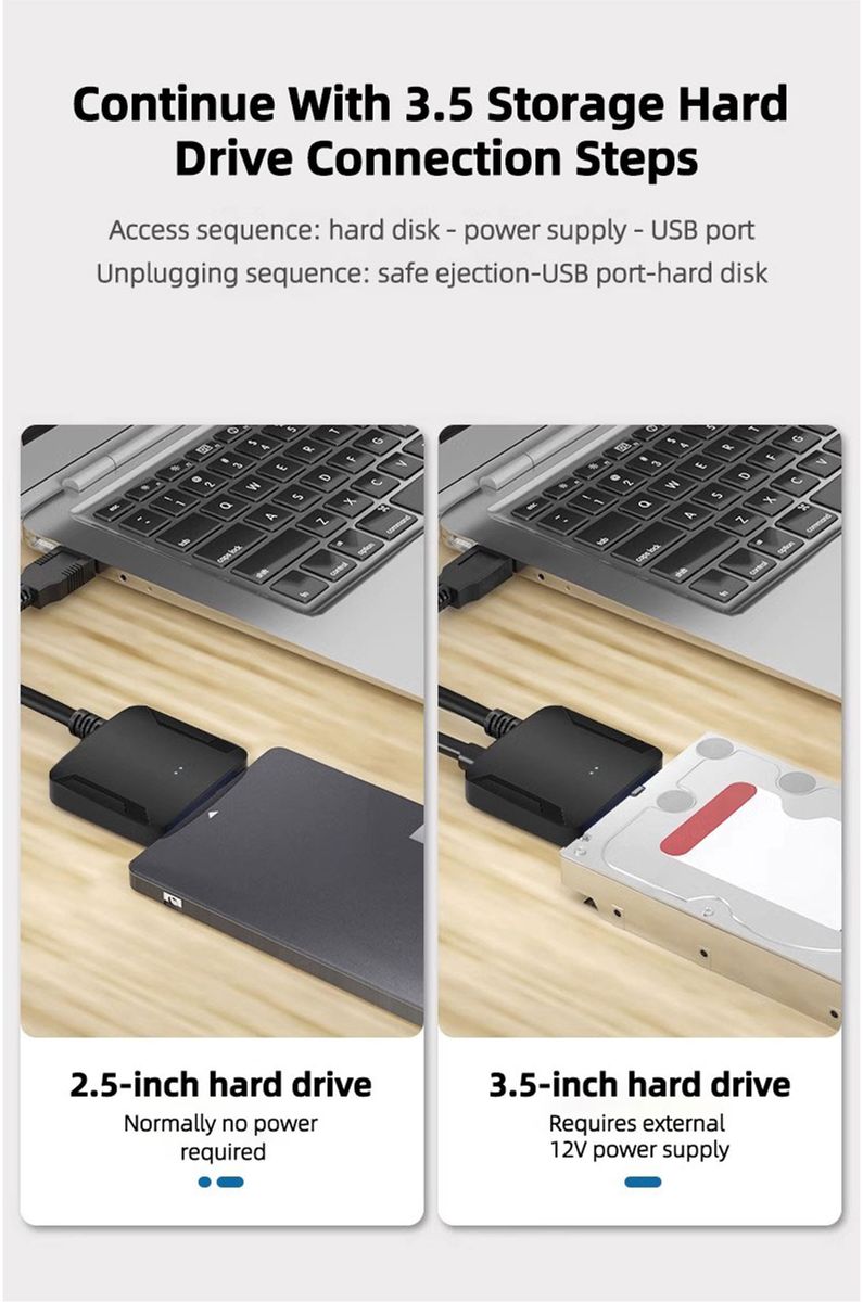 SATA to USB 3.0 Cable USB to SATA Hard Drive Adapter for 2.5" 3.5" SSD HDD
