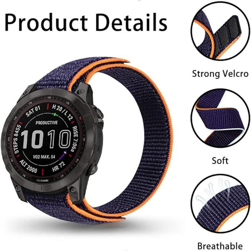 Strap 22mm Nylon Soft Lightweight Velcro Breathable Watch Bands