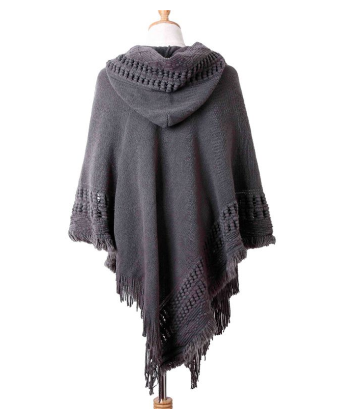 Women Ladies Tassel Cape Coat Fringe Poncho Oblique Stripe Coat Bohemian