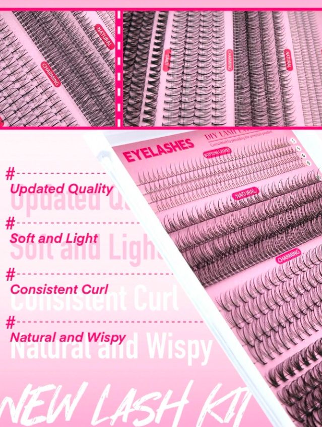 DIY Eyelash Extensions Kit5-16MM Natural, Lash Clusters Kit 480Pcs Wispy Lash Glue Bond and Seal Self Application for Lash Extension Beginner