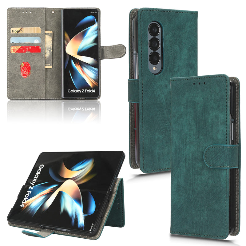 Flip Cover for Samsung Galaxy Z Fold4 PU Leather Phone Case [RFID Blocking] With Hand Strap