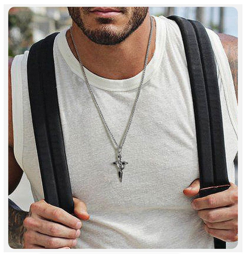 Arrow Shaped Cross Necklaces for Men Woman - Cross with Circle Pendant