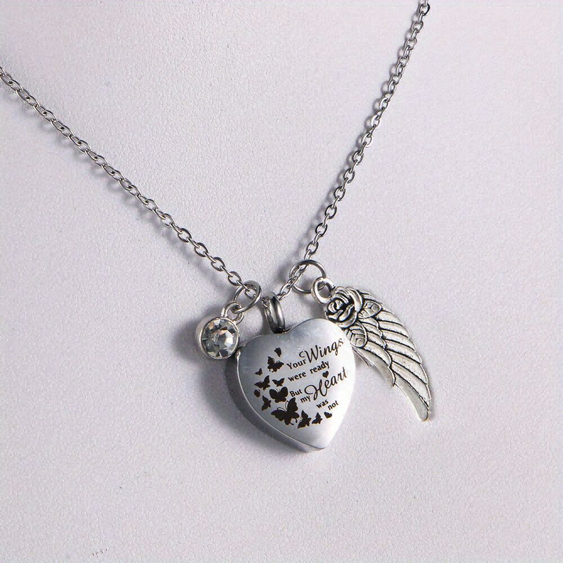 Necklace Angel Heart Wings Ashes Keepsake Cremation Memorial Urn For Gift