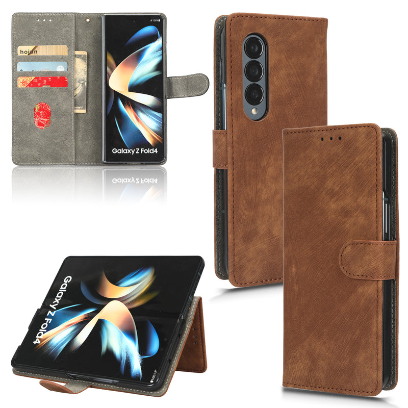 Flip Cover for Samsung Galaxy Z Fold4 PU Leather Phone Case [RFID Blocking] With Hand Strap