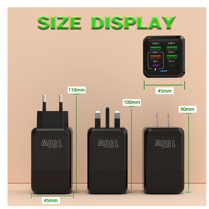 6 Ports Quick Charger Wall Adapter PD QC 3.0 USB C
