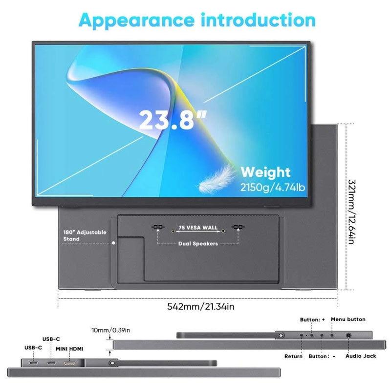 23.8inch Portable Monitor 120Hz RGB 100%