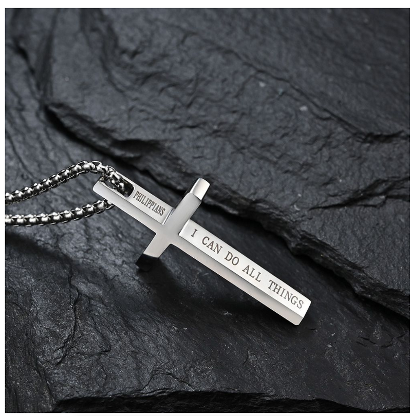 Men's Necklace - Trendy Philippians I Can Do All Things Cross Necklace