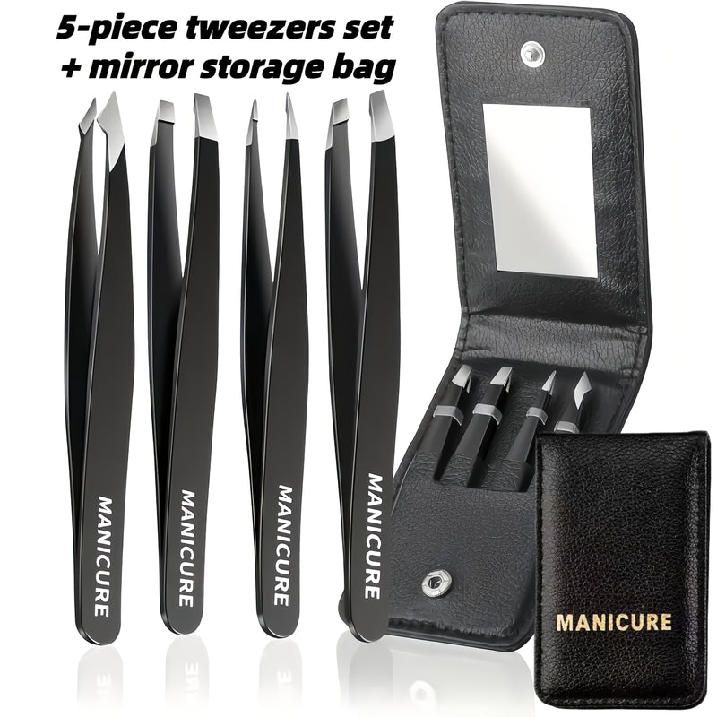 4-Piece Black Stainless Steel Tweezers Set – Precision for Lashes & Brows
