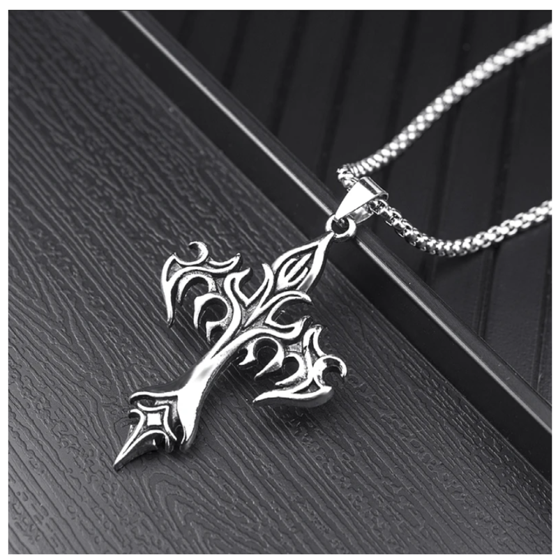 Classic Steel Warrior Men's Cross Amulet Necklace - Fashion Flame Christian