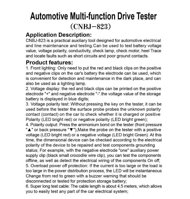 IPSTYLE Electric Circuit Tester CNBJ-823 Automobile Electrical System Test