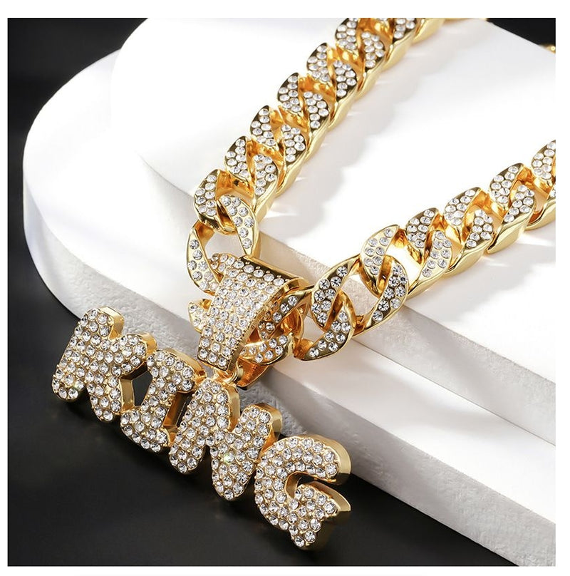 Men Rhinestone King Pendant Hip Hop Necklaces Male Charm Jewellery Gift