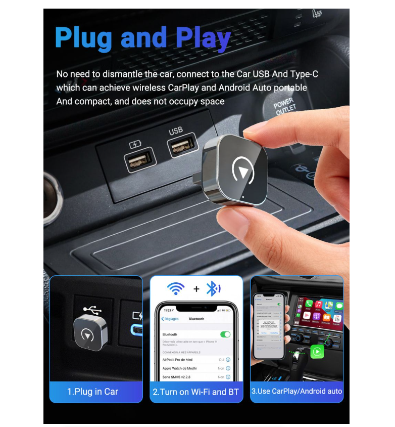 IPSTYLE 2-in-1 Wireless CarPlay &amp; Android Auto Adapter (Mini Smart Dongle)