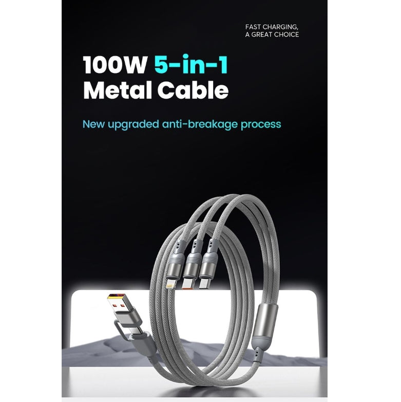 5 in 1 Cable USB Type C to C/Lighting/Micro Fast Charging Cable