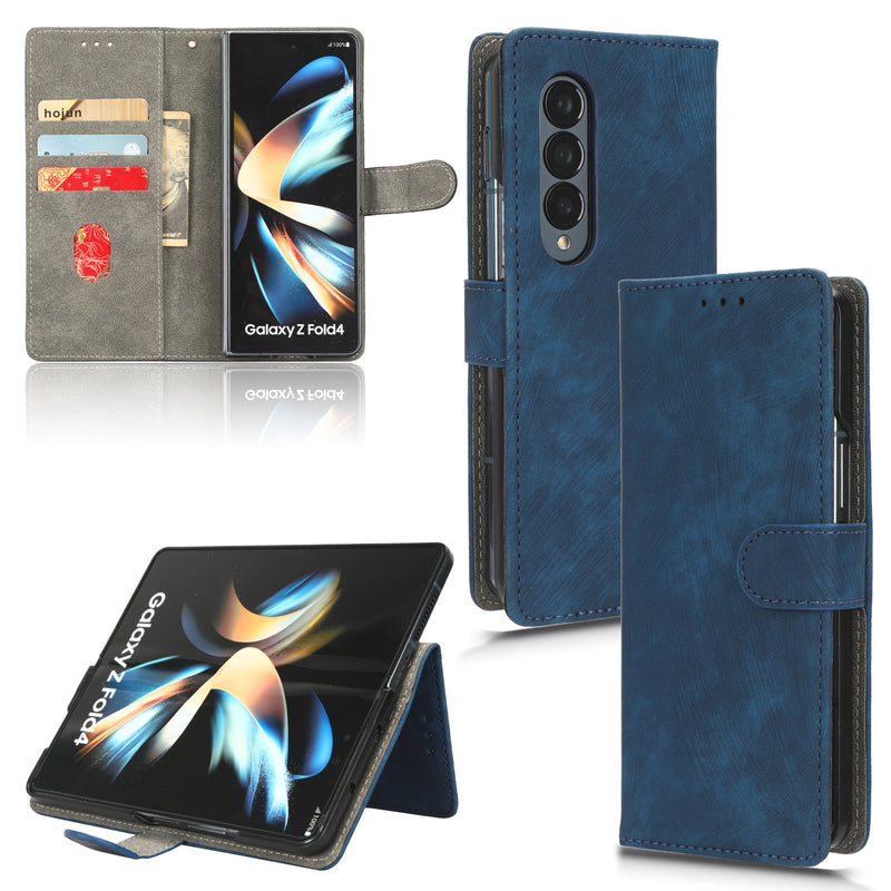 Flip Cover for Samsung Galaxy Z Fold4 PU Leather Phone Case [RFID Blocking] With Hand Strap