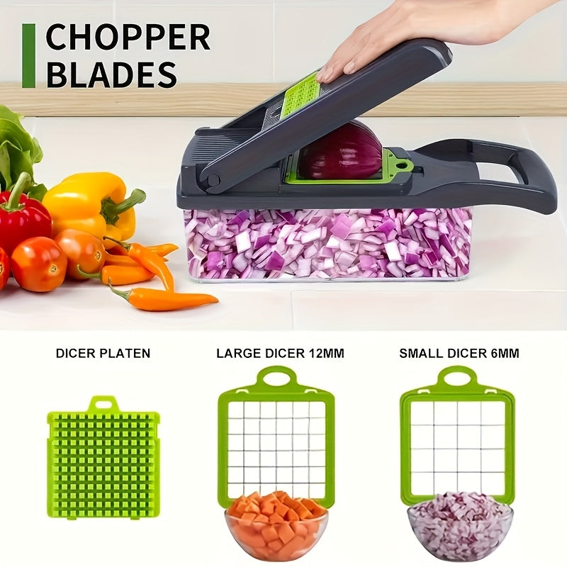 16-Piece Manual Vegetable Chopper Set – With Container & Multiple Blades