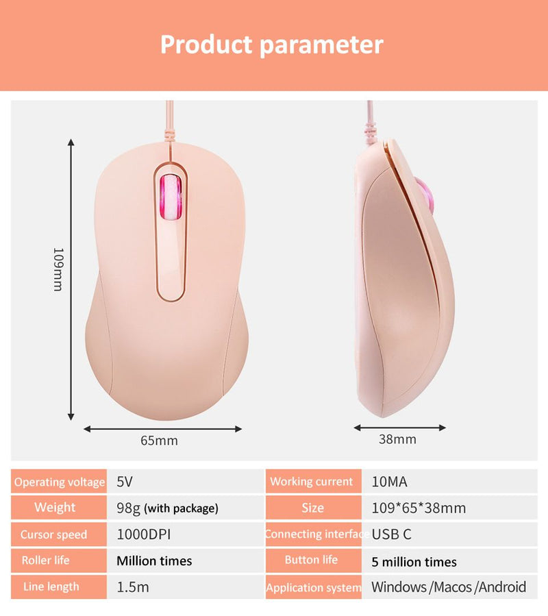 Type C Wired Mouse Gaming Mouse Silent Mouse for PC/Laptop/Desktop