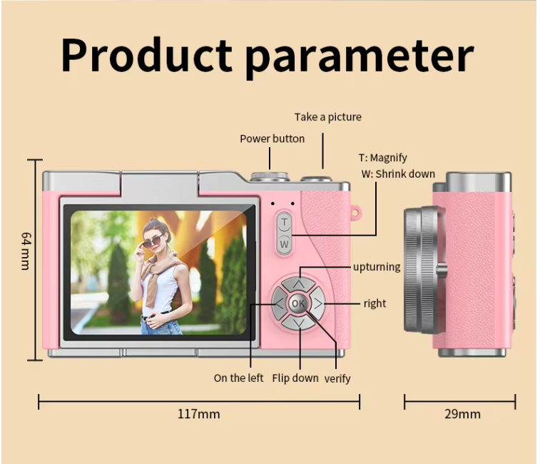 Foldable Screen Student Camera 18X Zoom Anti-Shake with Flip Screen
