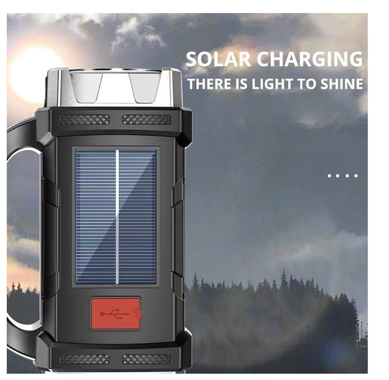 LED Flashlight USB+Solar Rechargeable Flashlight COB Outdoor Camping