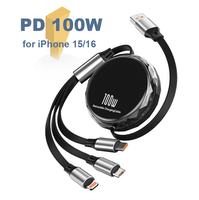 100W 3 in 1 Multi Type C Charger Cable to C Super Fast Charging - Purple