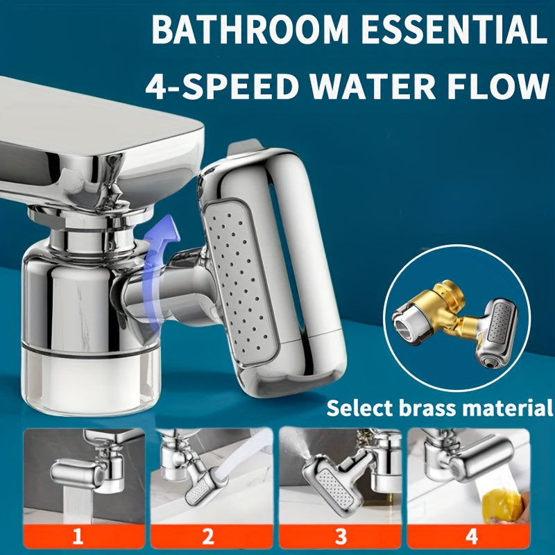 4-Mode Rotating Faucet Sprayer – 360° Swivel Head for Kitchen & Bathroom Taps