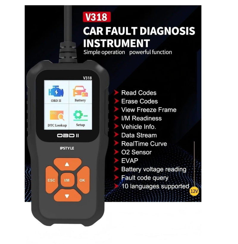 V318 OBD2 Scanner Car Fault Diagnostic Instrument Engine Reading Clear