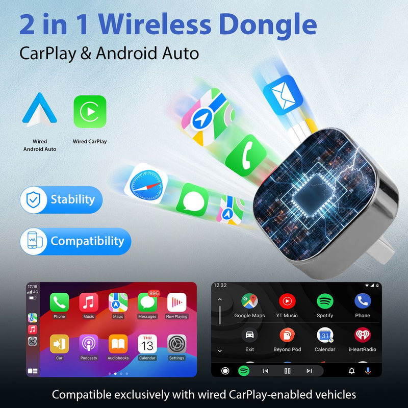 2 in 1 Wireless CarPlay Adapter Android Auto Wireless Adapter