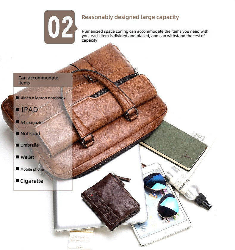 Men Bag Briefcase Laptop Bag - Leather Business Handbag Crossbody Shoulder