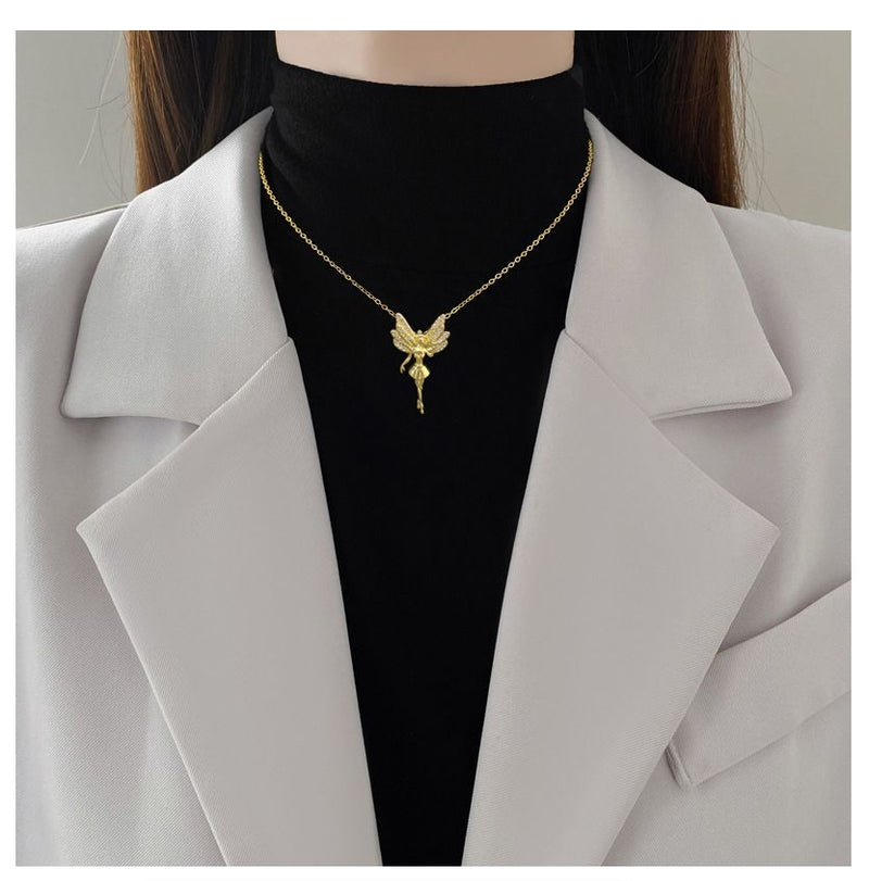 Exquisite Fashion Micro-inlaid Gorgeous Angel Wings Cute Necklace Charm