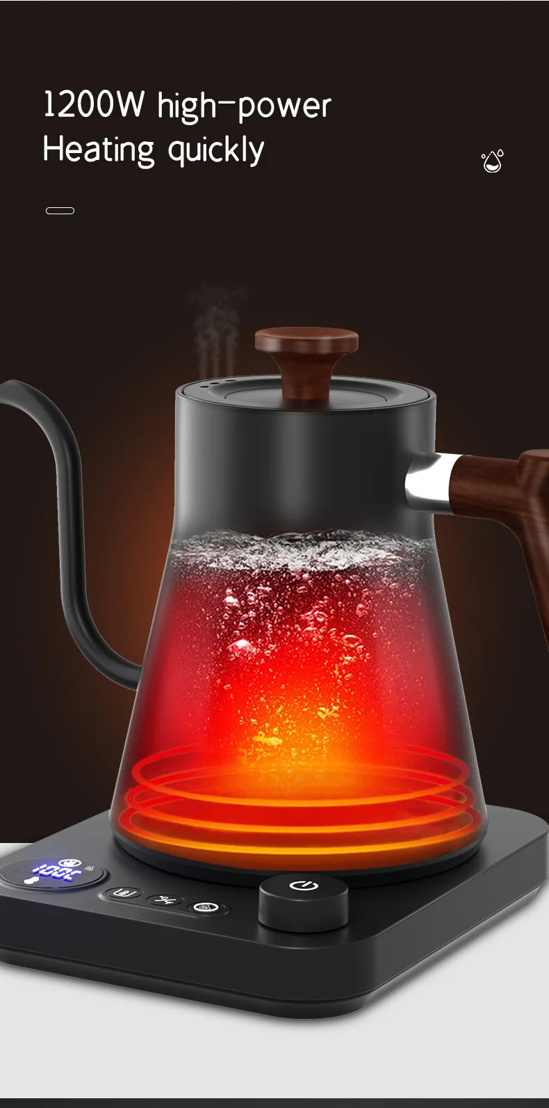 IPSTYLE Electric Gooseneck Kettle 900ML Hand Brew Coffee Pot Smart Teapot