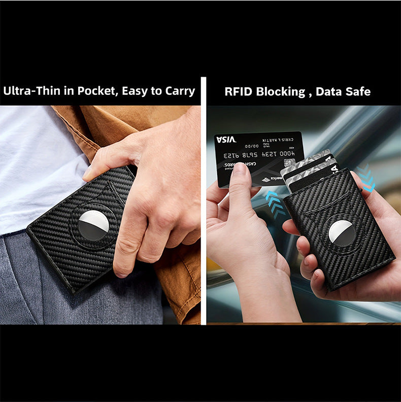 Men's Carbon Fiber RFID Blocking Wallet- Slim Card Case with Tracker Pocket
